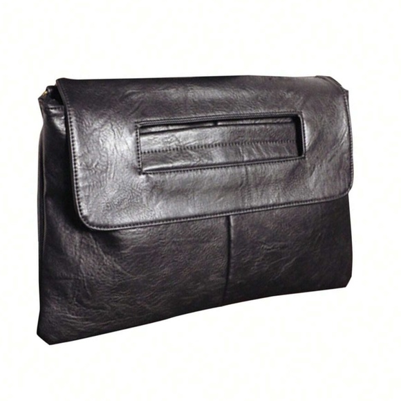 Luxe Black Vegan Leather Clutch Shoulder Crossbody Bag - Picture 5 of 6